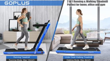 Goplus 2 in 1 Folding Treadmill with Dual Display, 2 25HP Under Desk Electric Pad Treadmill, Install